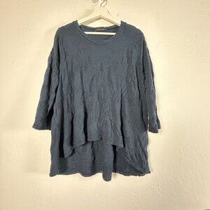 Cut Loose Womens Textured Knit Blue Tunic Top 3/4 Sleeve Small Casual Pullover